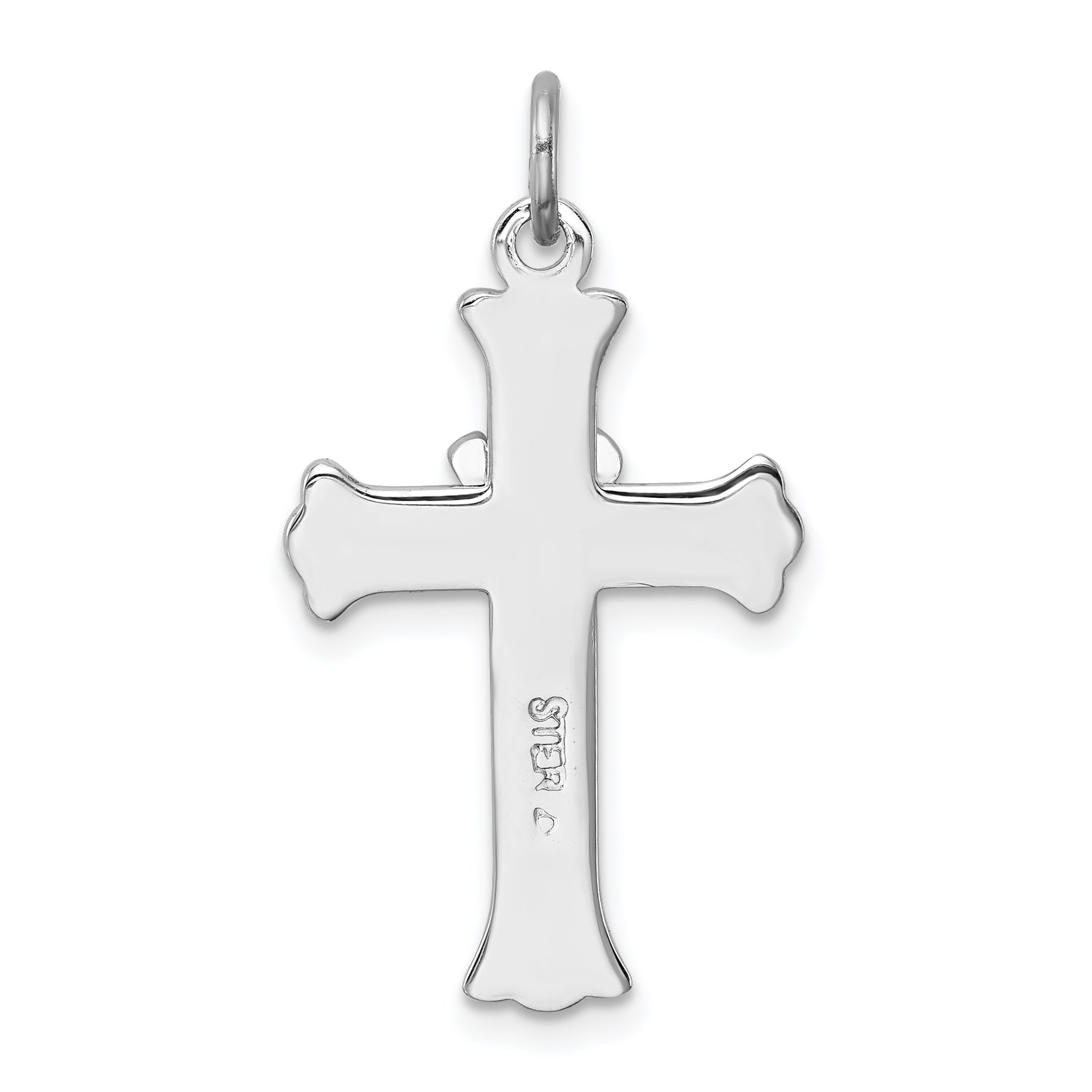 Sterling Silver Rhodium-Plated Enameled Cross W/Dove Charm