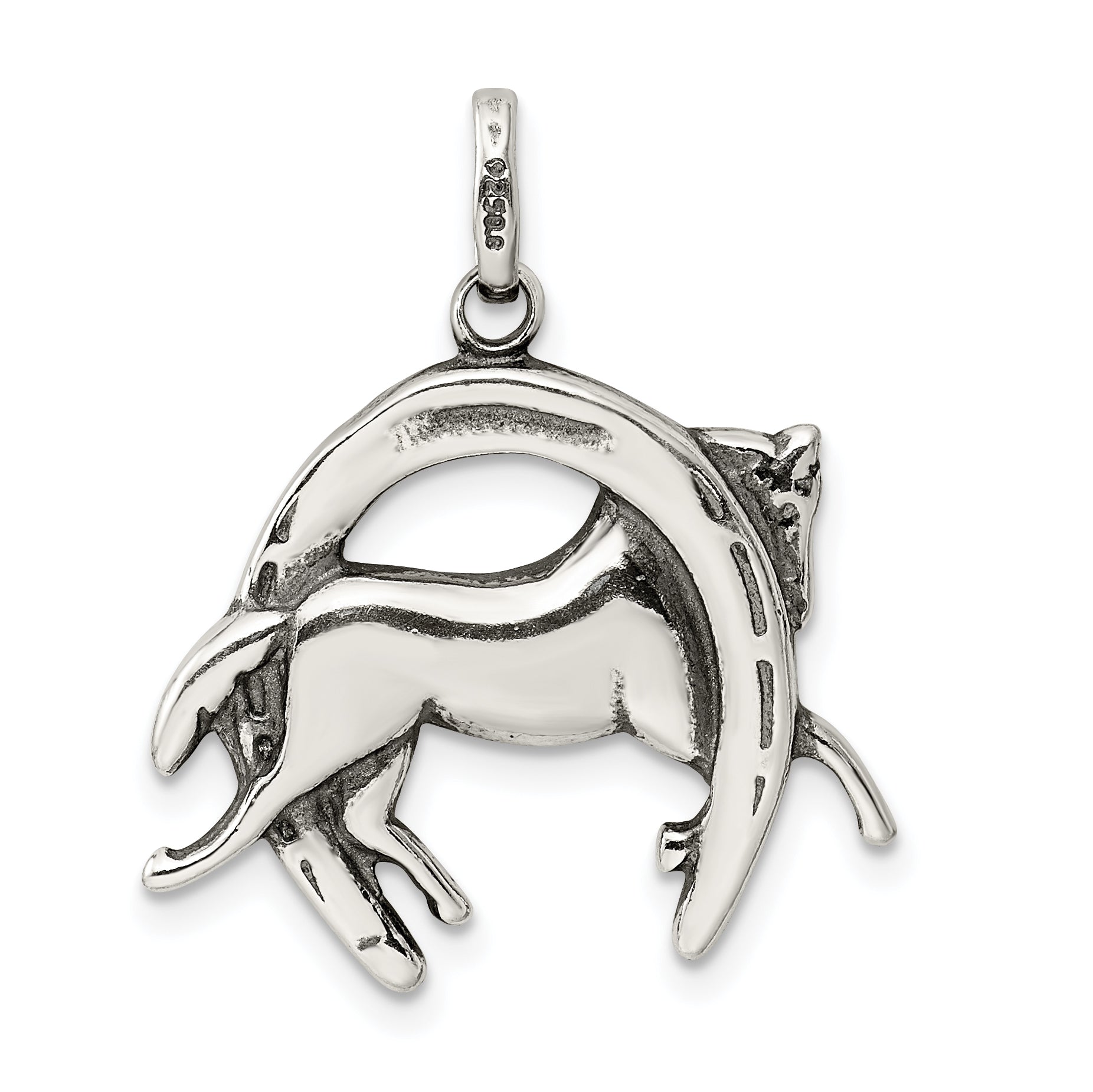 Sterling Silver Antiqued Horse In Horseshoe Charm