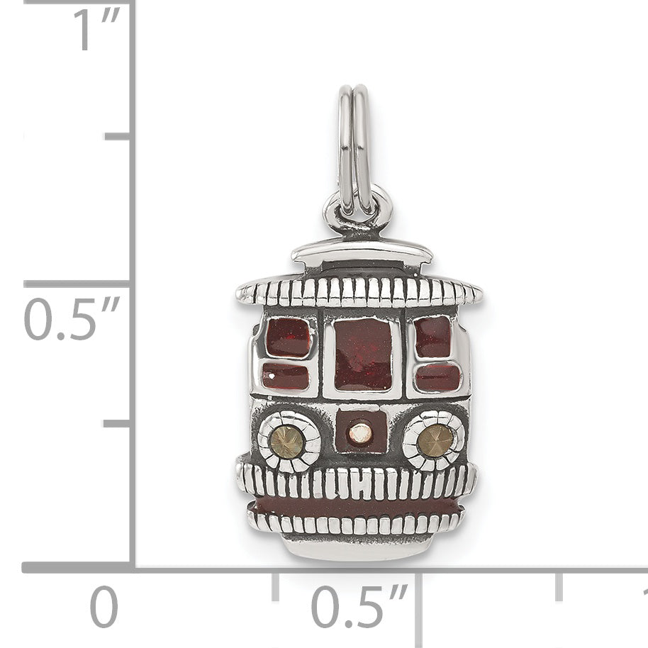 Sterling Silver Maroon Enameled Marcasite Trolley Charm