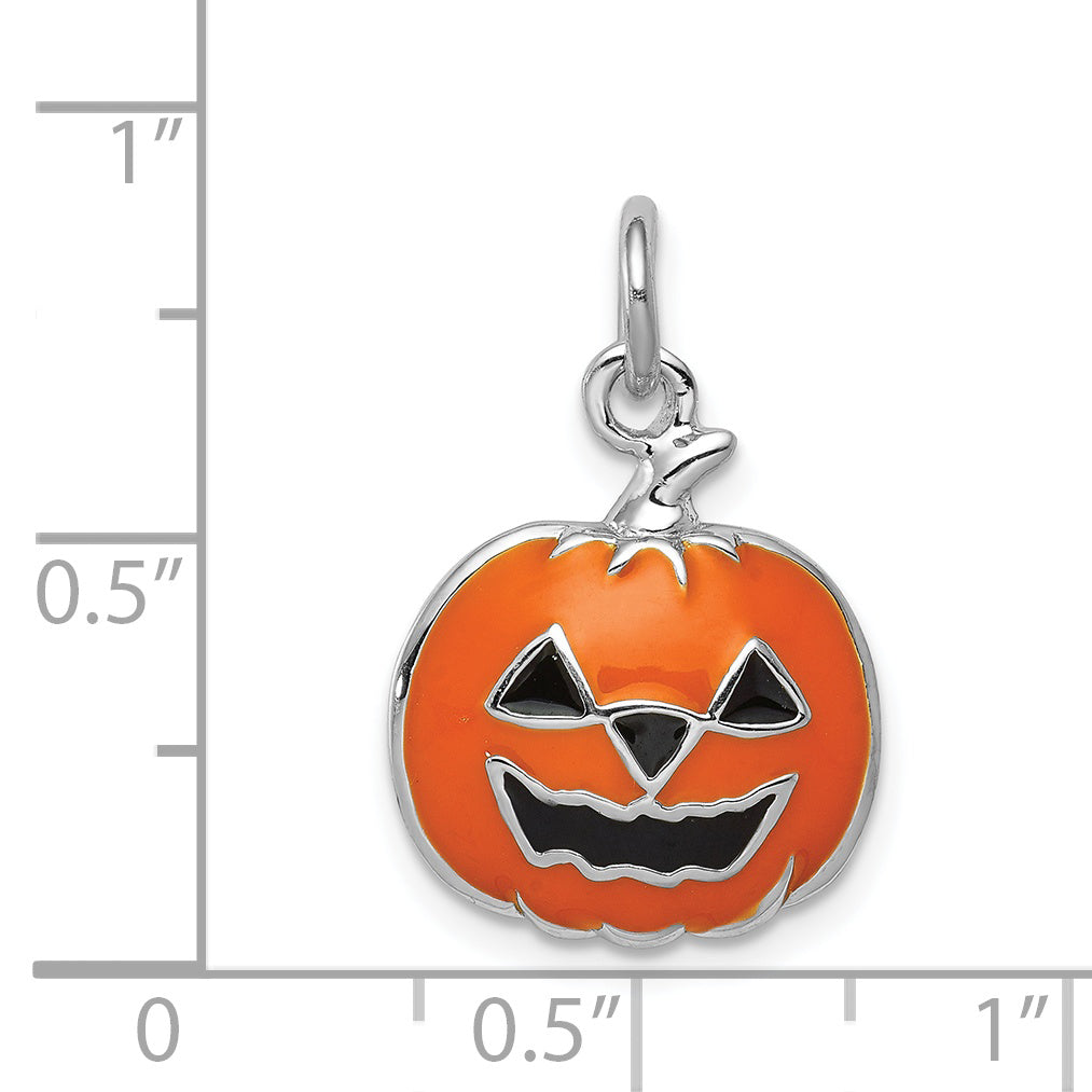 Sterling Silver Rhodium-Plated Orange Jack-A-Lantern Charm