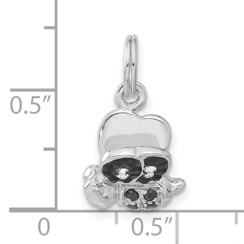 Sterling Silver 3-D Black & Clear Cz Enameled Bee Charm