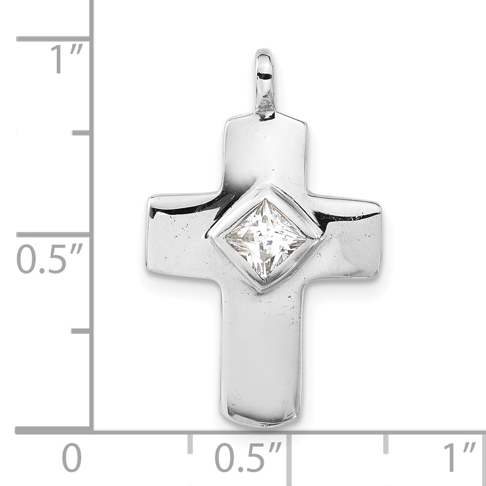 Sterling Silver Polished Cz Cross Pendant