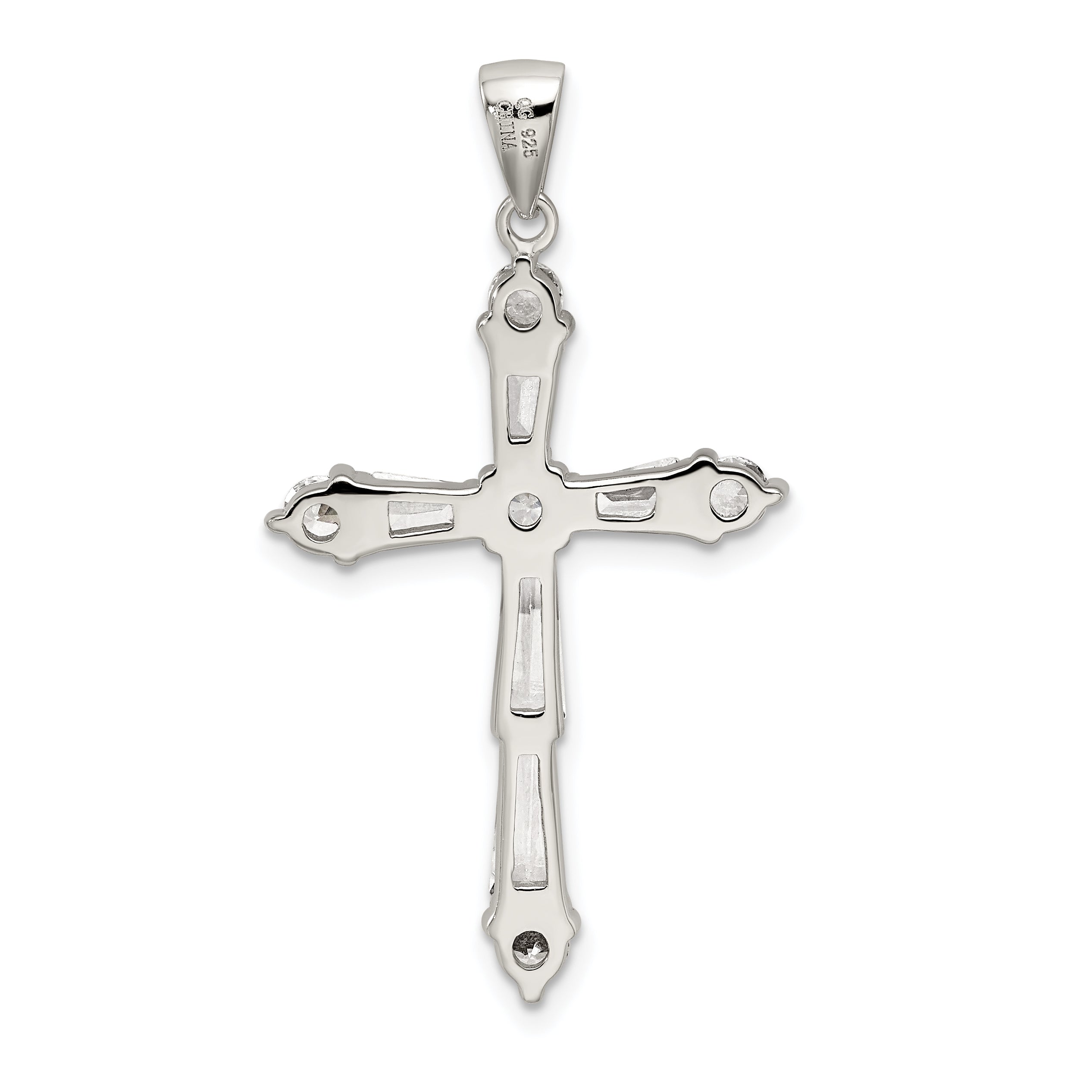Sterling Silver Rhodium-Plated Cz Cross Pendant