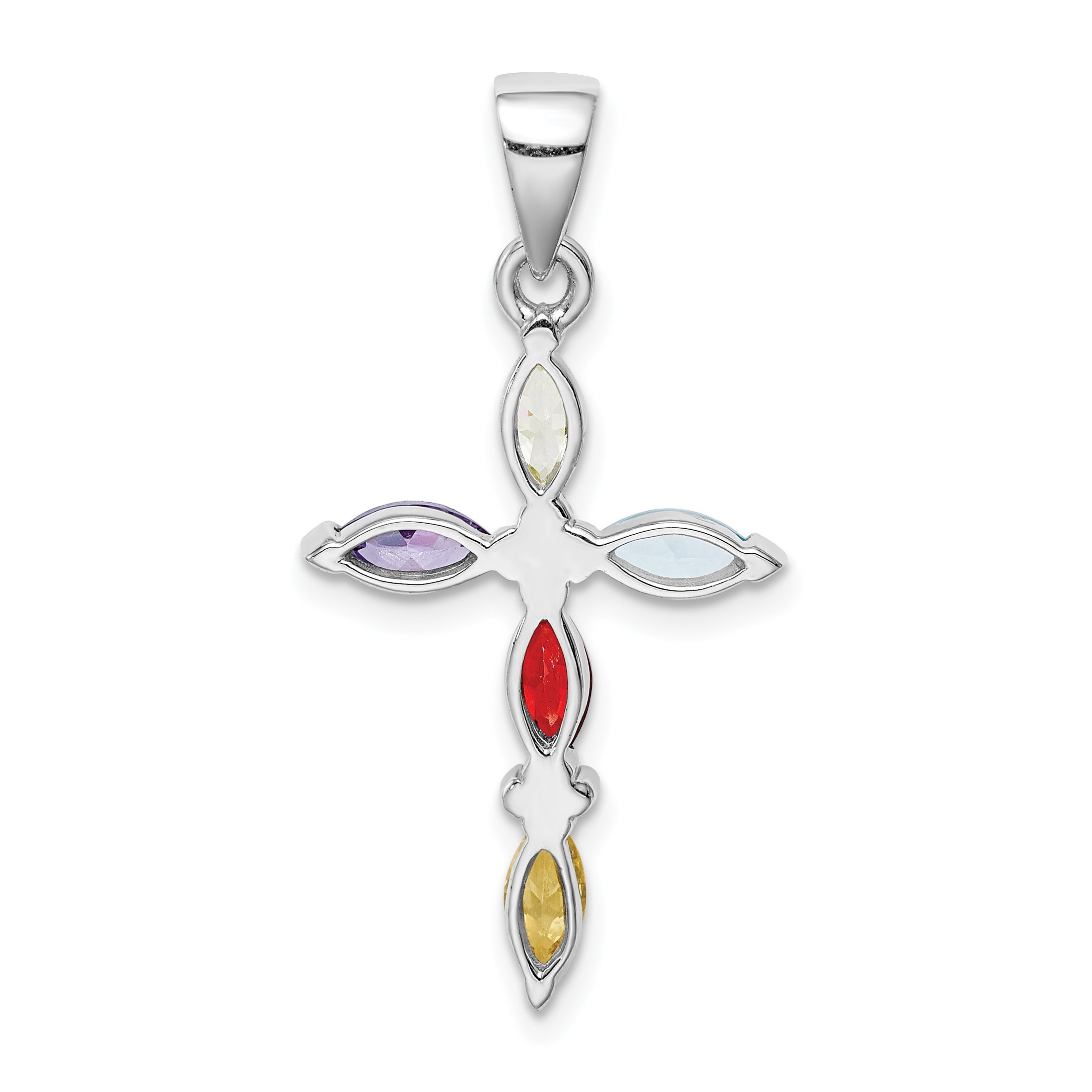 Sterling Silver Rhodium-Plated Multi-Color Cz Cross Pendant