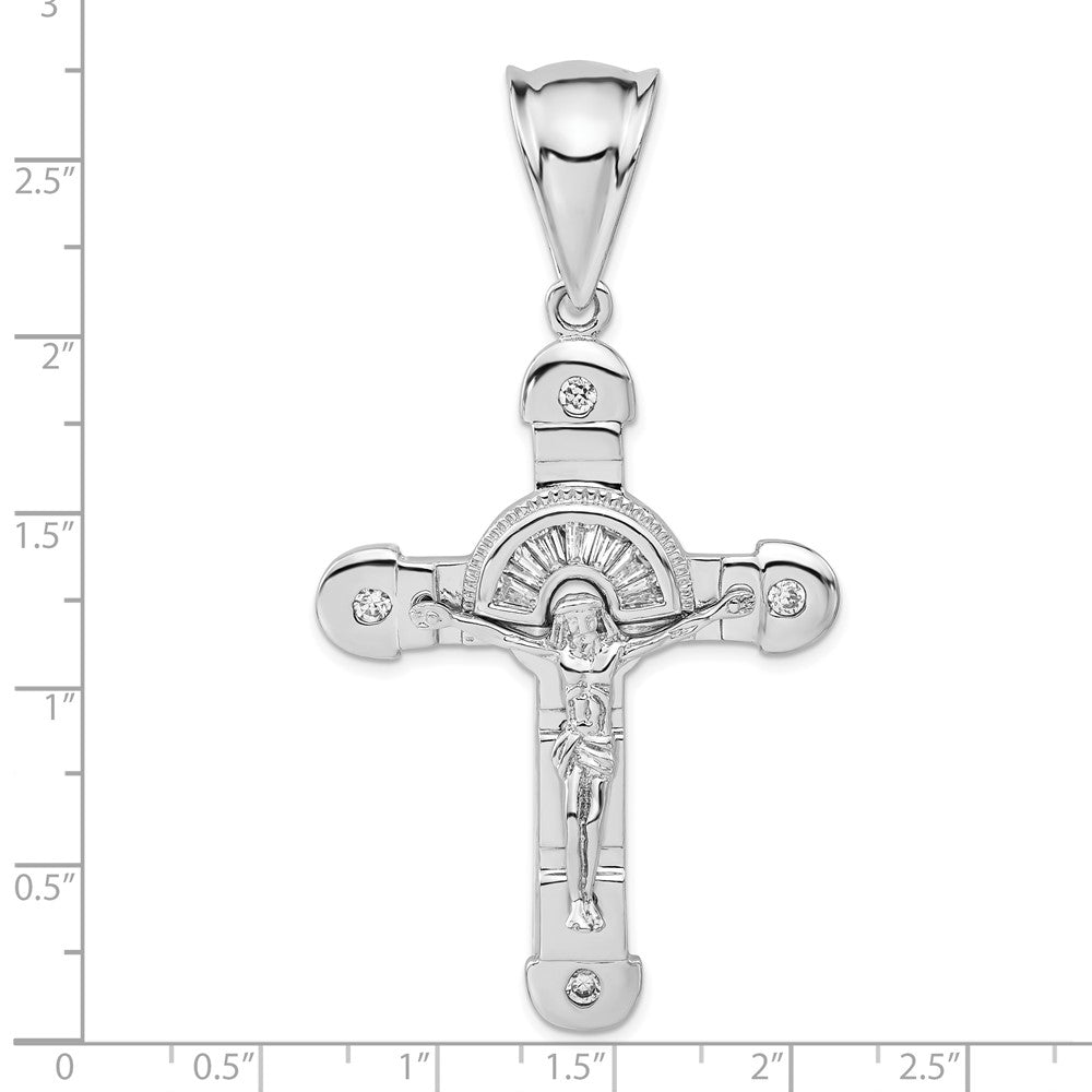 Sterling Silver Polished Cz Crucifix Pendant