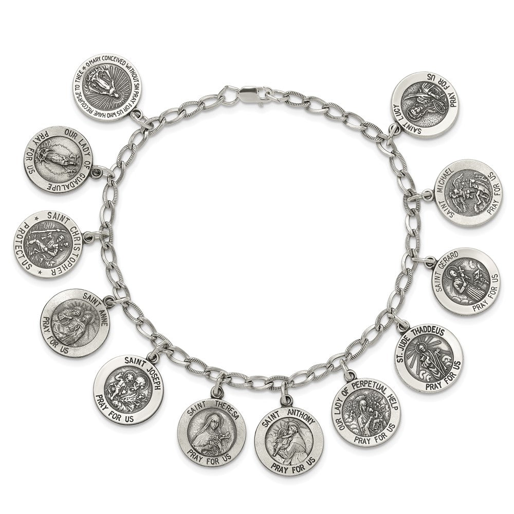 7 Inch Sterling Silver Antiqued 12 Saints 8In Bracelet