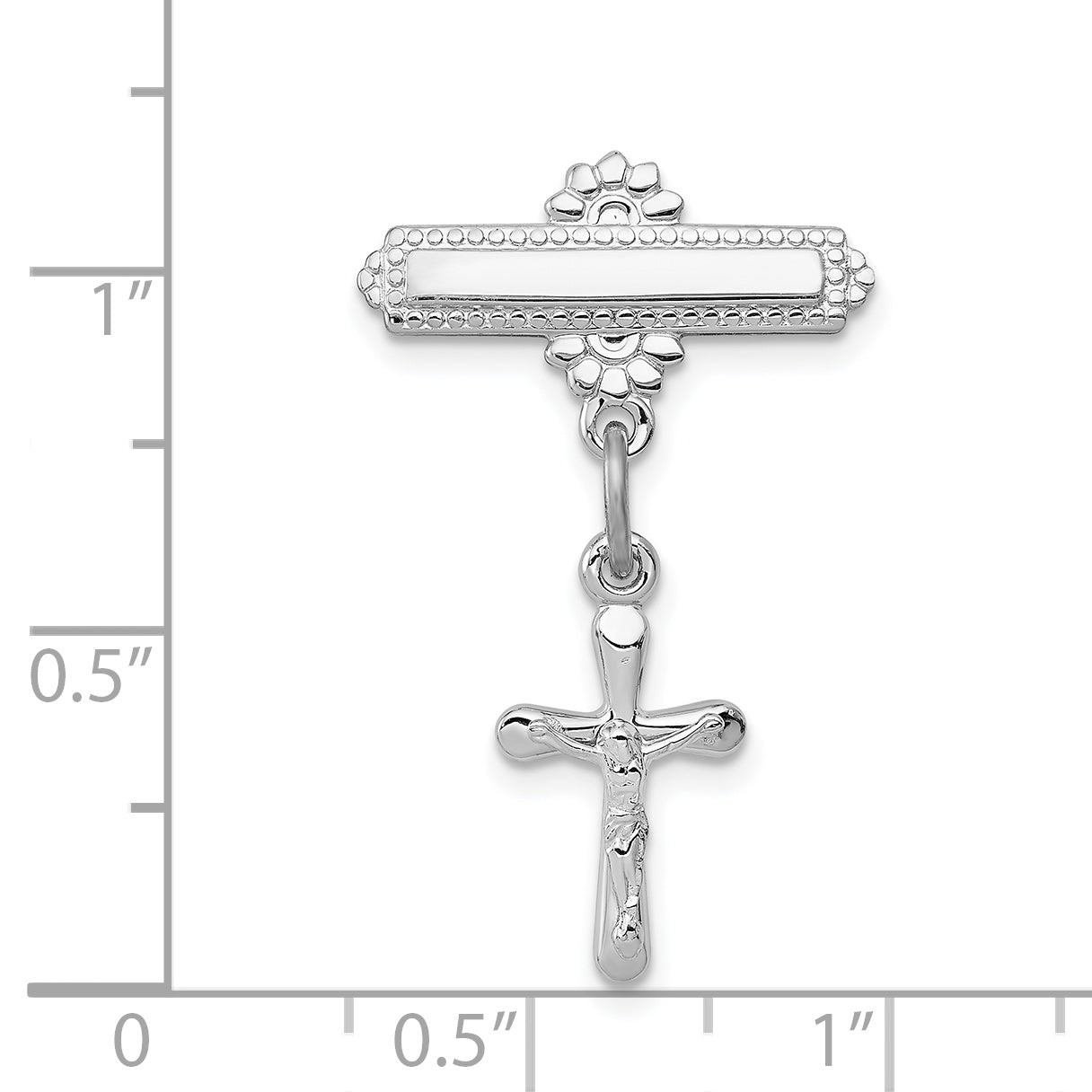 Sterling Silver Rhodium-Plated Polished Crucifix Dangle Pin Brooch