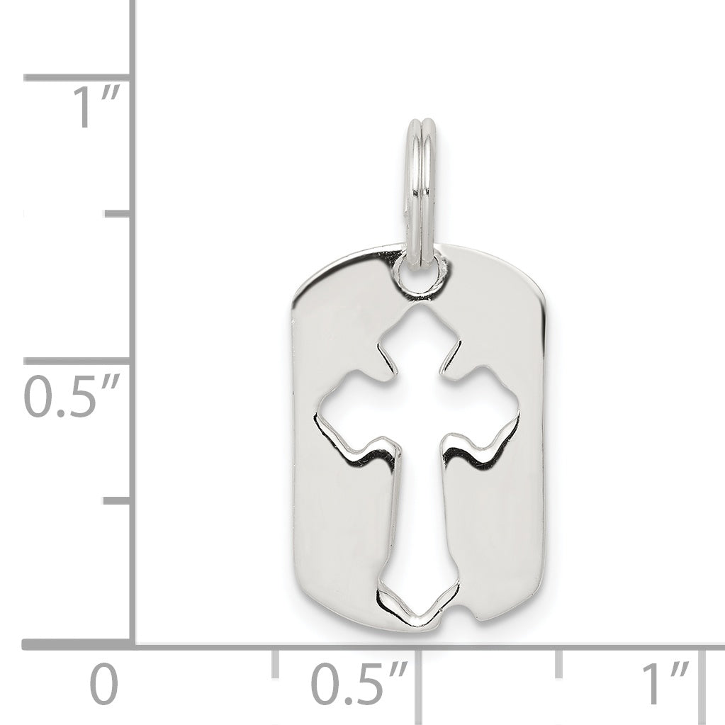 Sterling Silver Rhodium-Plated Dog Tag Cross Charm