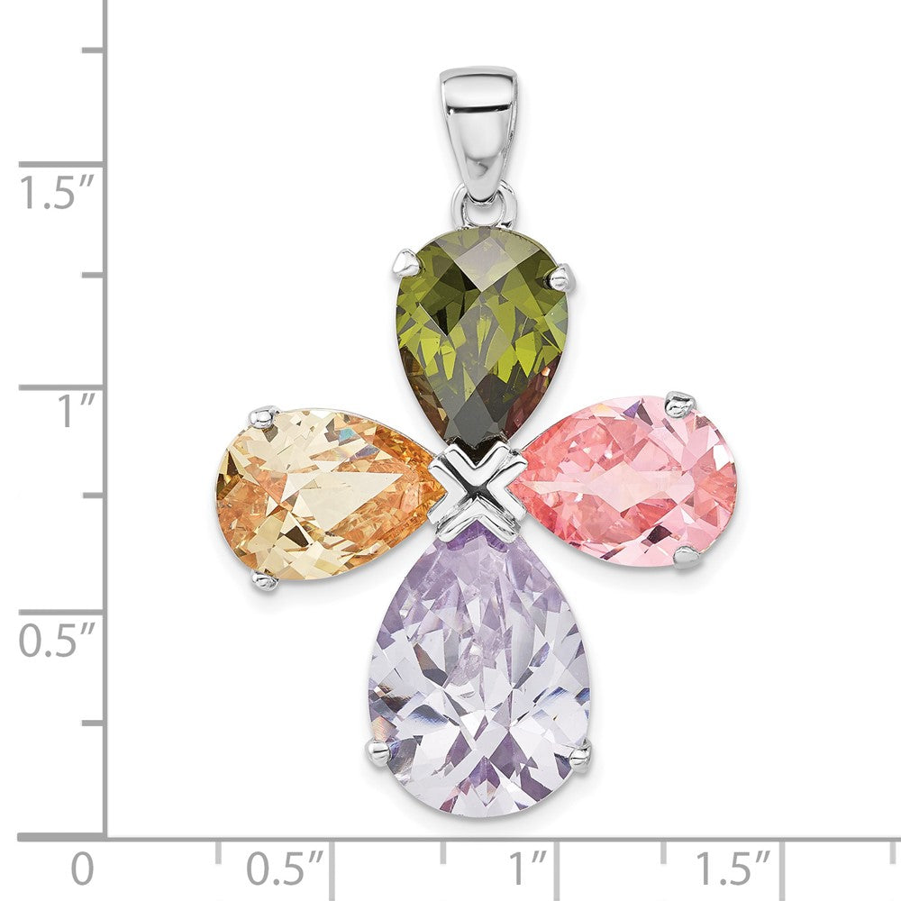Sterling Silver Polished Multi-Color Cz Cross Pendant