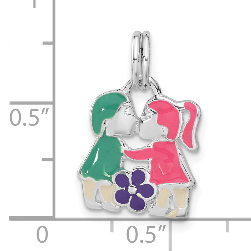 Sterling Silver Enameled Girl & Boy Kissing Charm