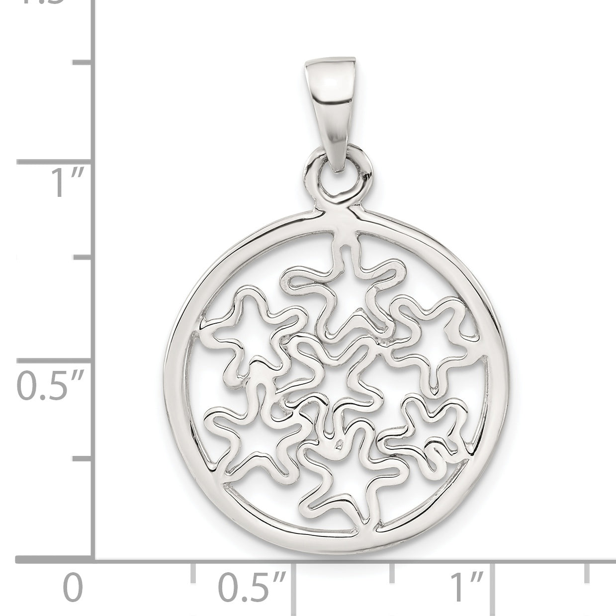 Sterling Silver Polished Floral Circle Pendant
