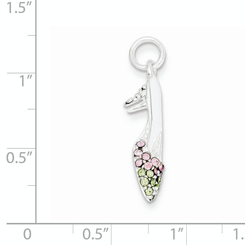 Sterling Silver Pink & Green Cz High Heel Shoe Charm