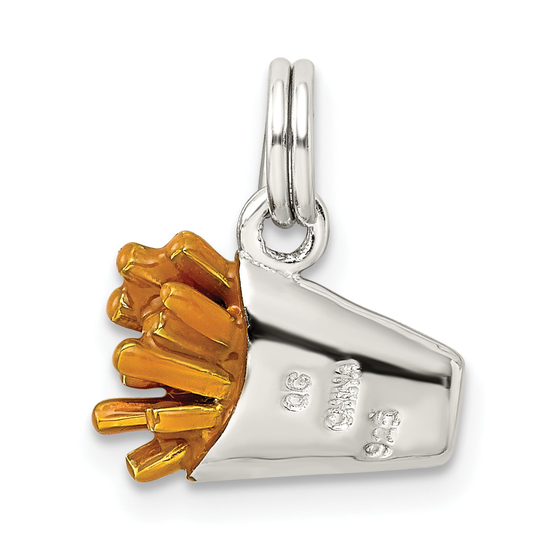 Sterling Silver Rhodium-Plated Enameled French Fry Charm