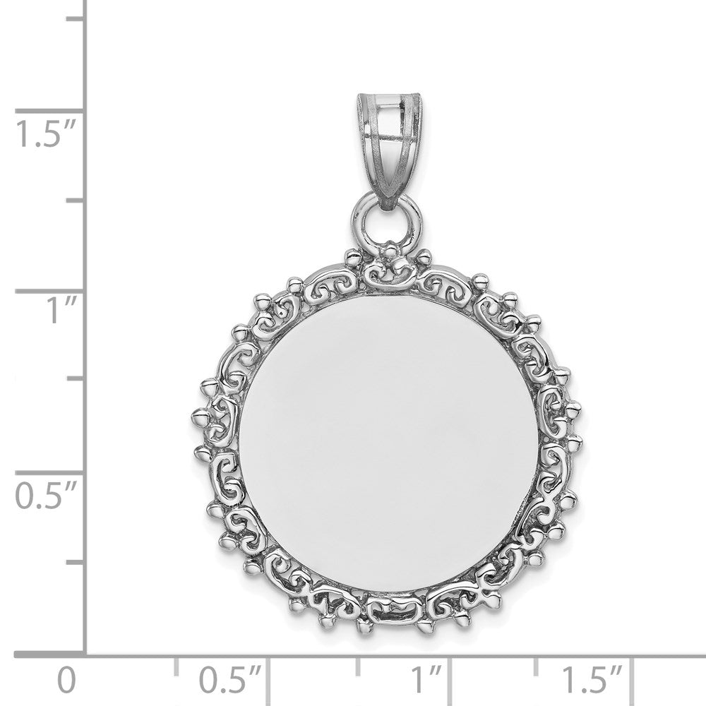 Sterling Silver Rh-Plt Fancy Round Polished Front/Satin Back Pendant