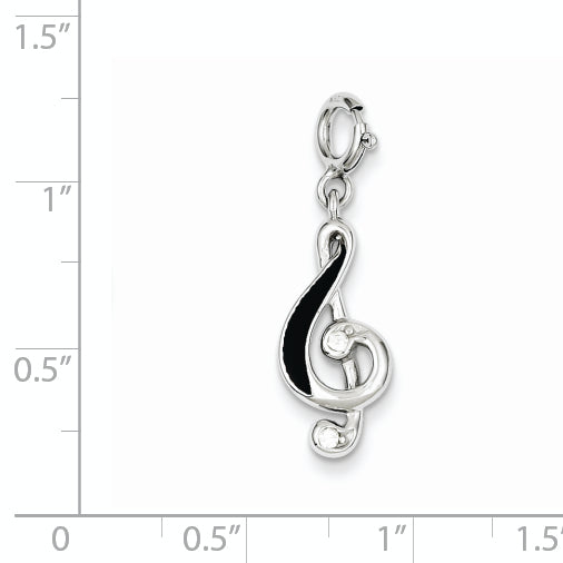 Sterling Silver Rhodium-Plated Red Enameled Treble Clef Charm