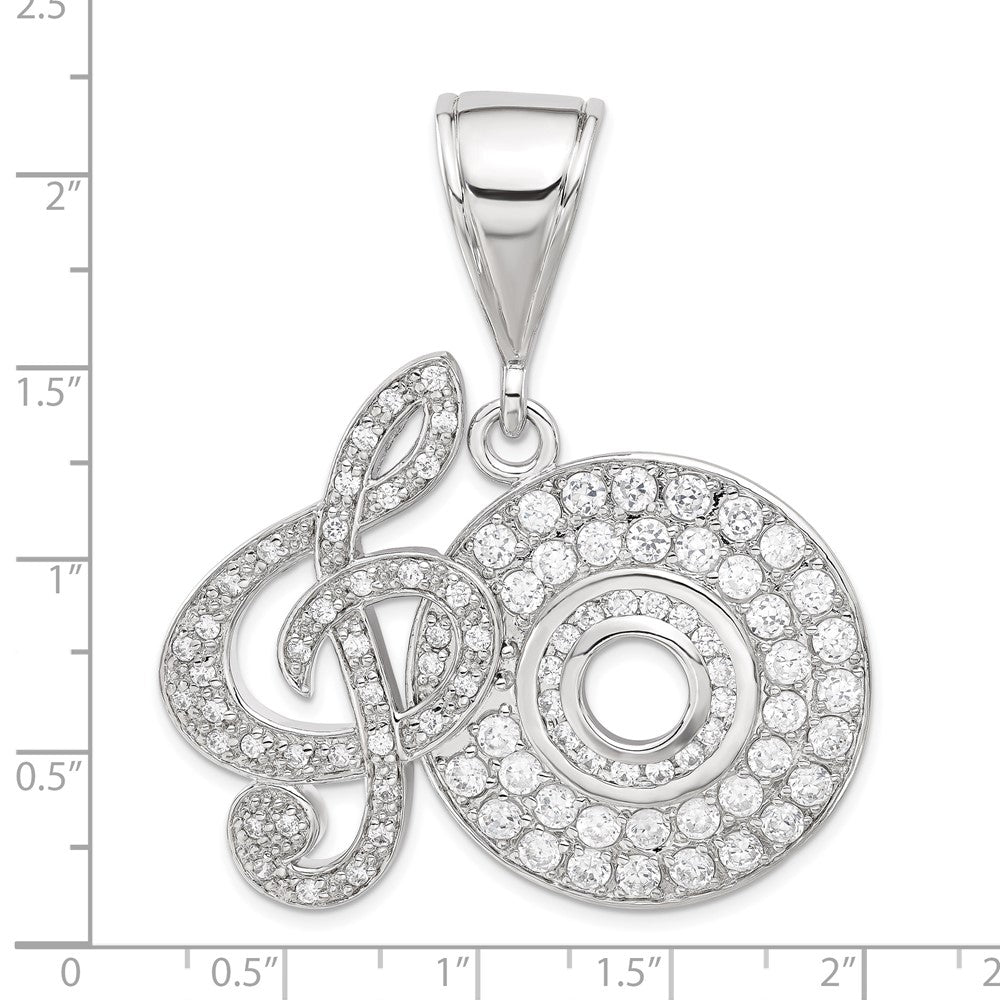 Sterling Silver Cz Musical Note And Cd Pendant