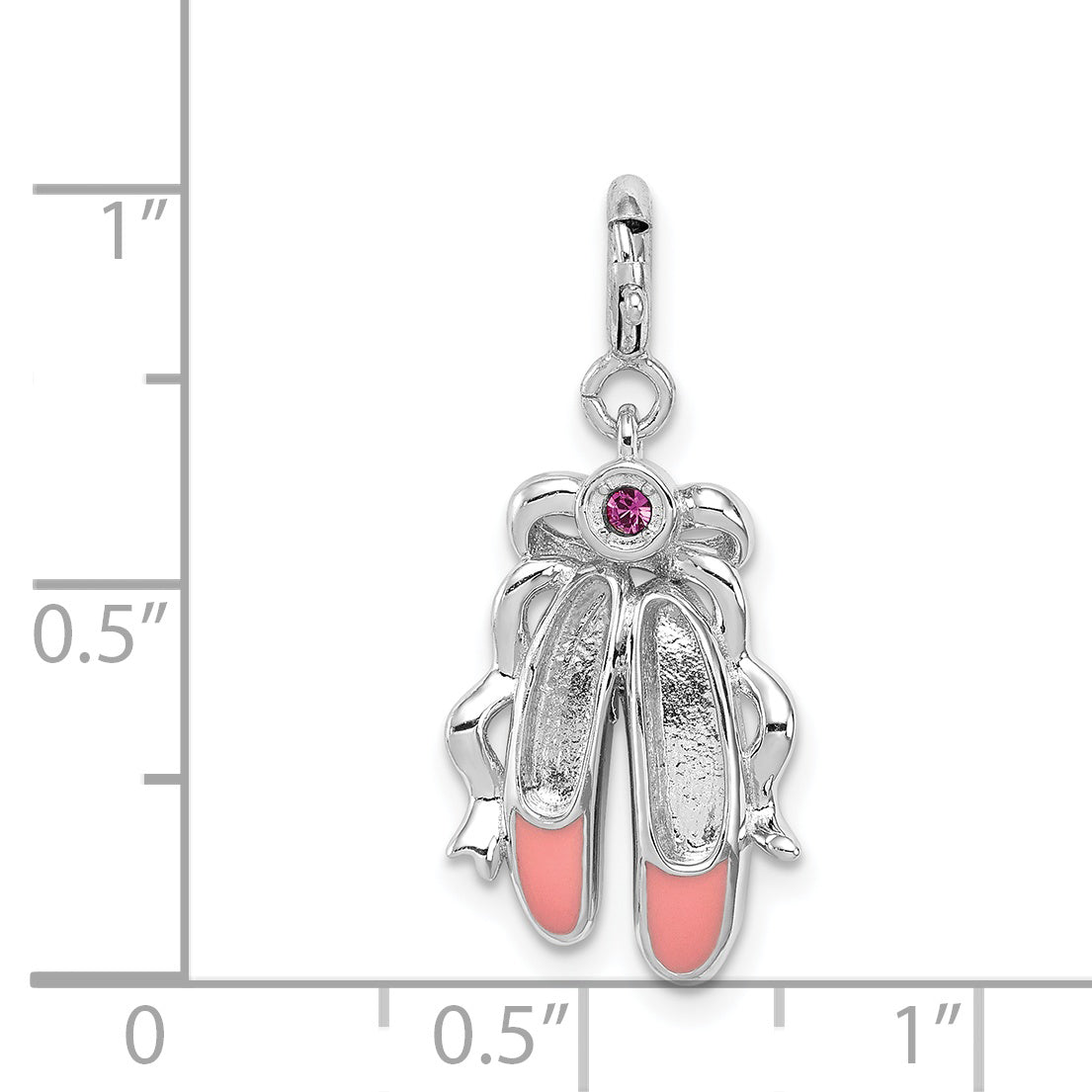 Sterling Silver Rhodium-Plated Pink Enameled Ballet Slippers Charm