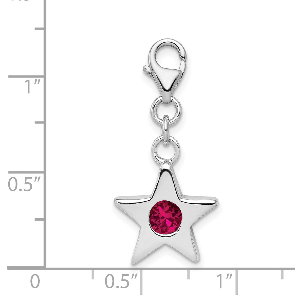 Sterling Silver Rhodium-Plated July Cz Birthstone Star Charm