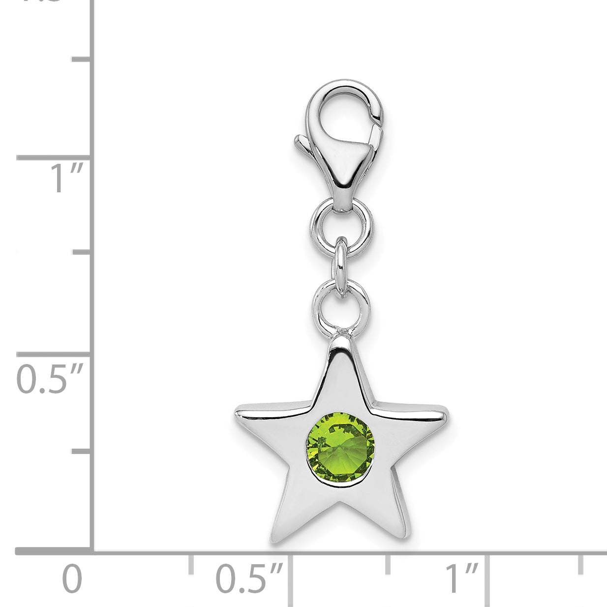 Sterling Silver Rhodium-Plated August Cz Birthstone Star Charm