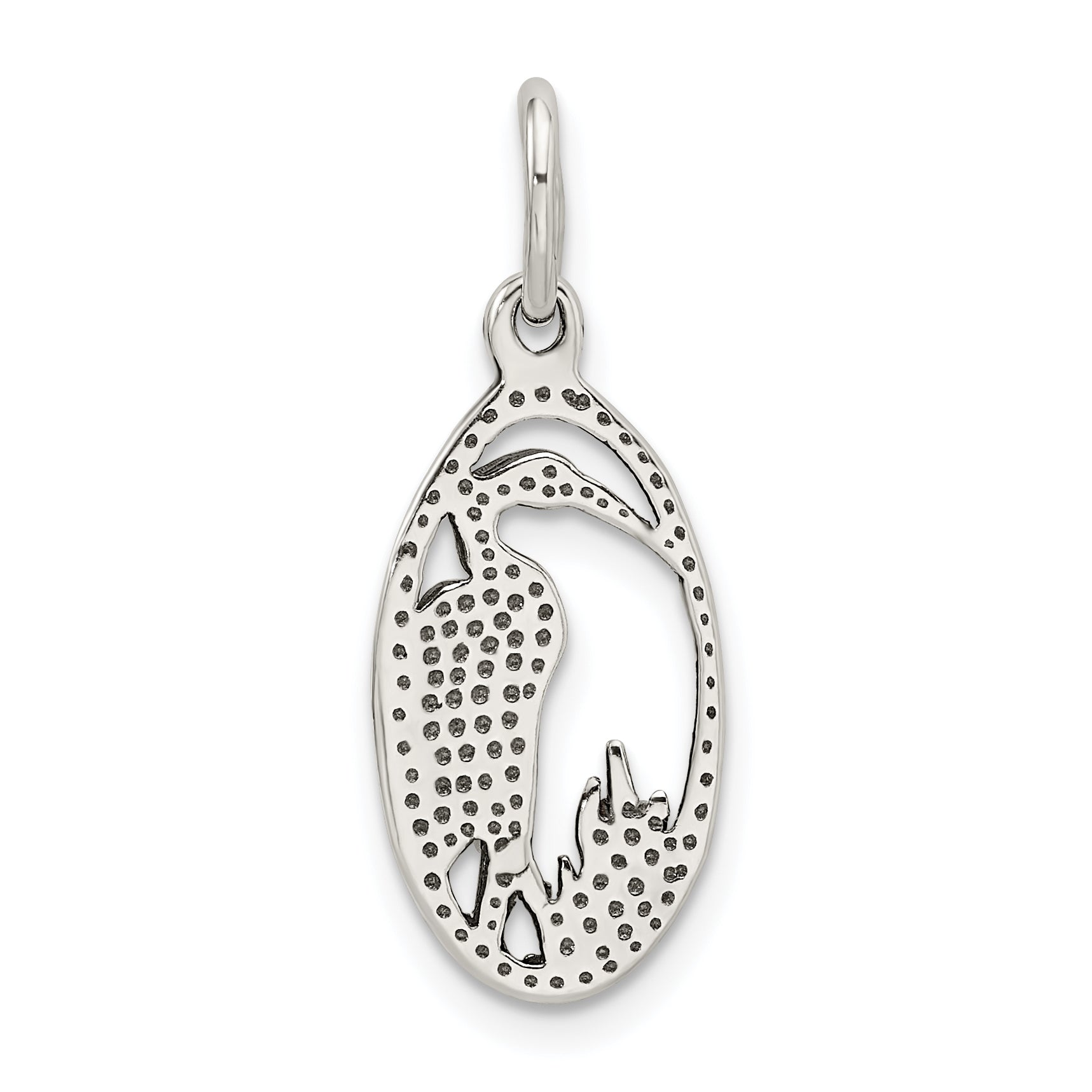 Sterling Silver Antiqued Crane In Oval Frame Charm