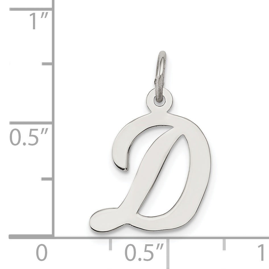 Sterling Silver Rhodium-Plated Script Letter D Initial Charm
