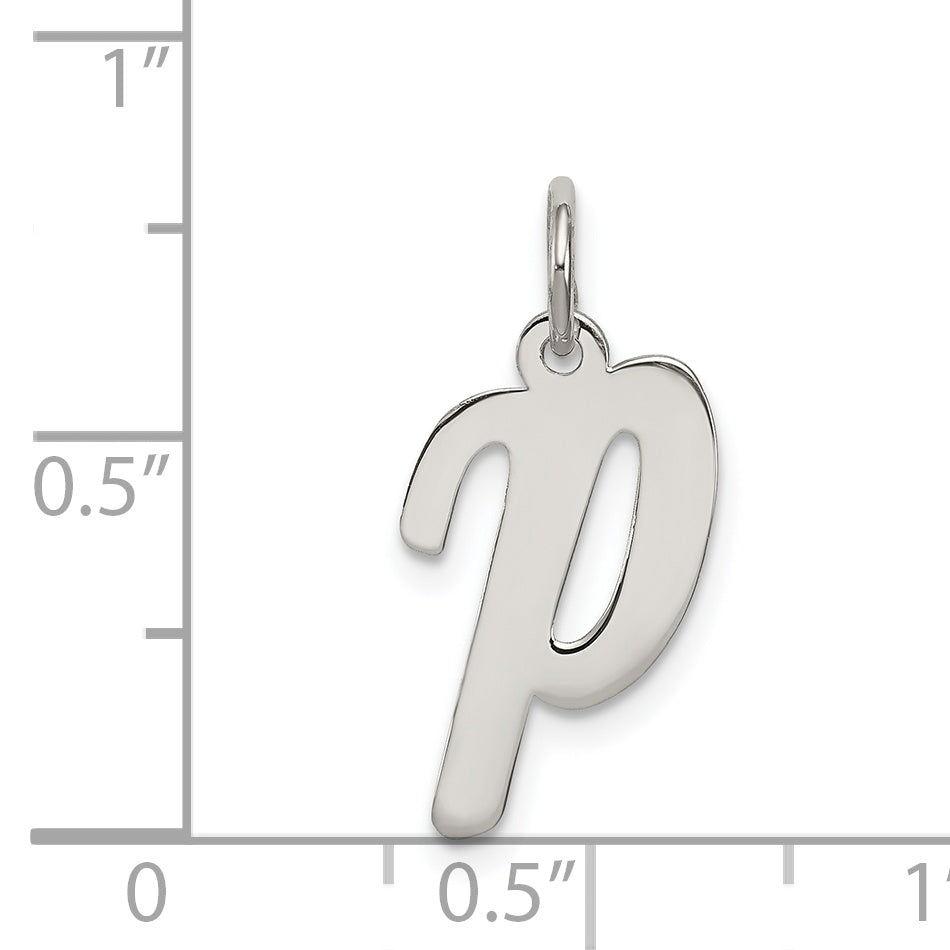 Sterling Silver Rhodium-Plated Script Letter P Initial Charm
