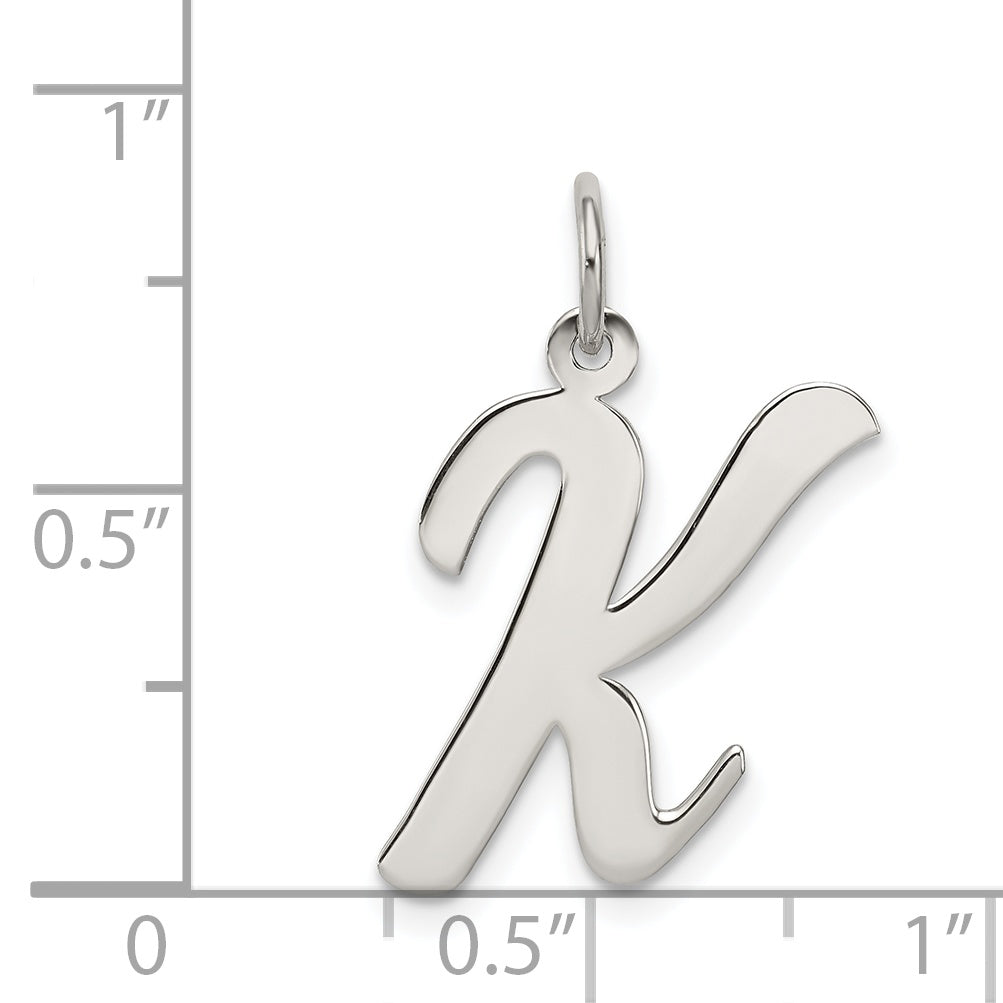 Sterling Silver Rhodium-Plated Script Letter K Initial Charm