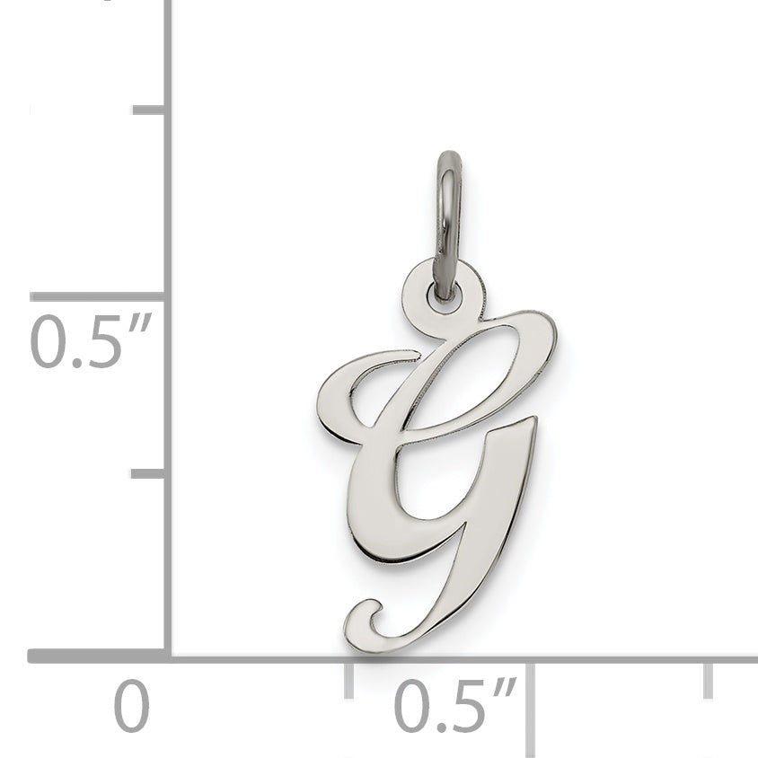 Sterling Silver Rhodium-Plated Fancy Script Letter G Initial Charm