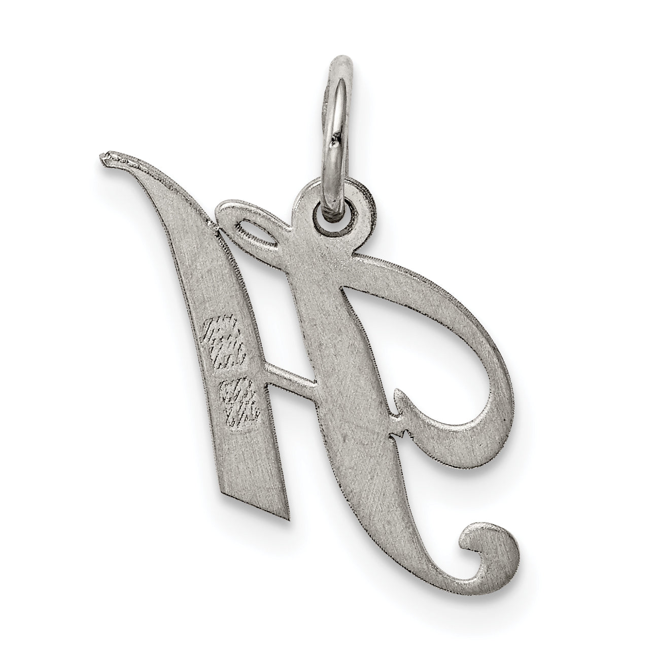 Sterling Silver Rhodium-Plated Fancy Script Letter H Initial Charm