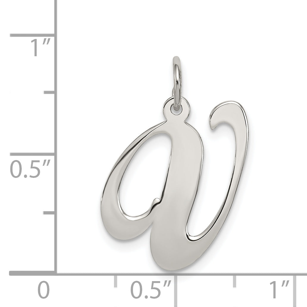 Sterling Silver Rhodium-Plated Fancy Script Letter V Initial Charm