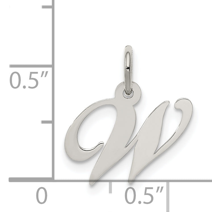 Sterling Silver Rhodium-Plated Fancy Script Letter W Initial Charm