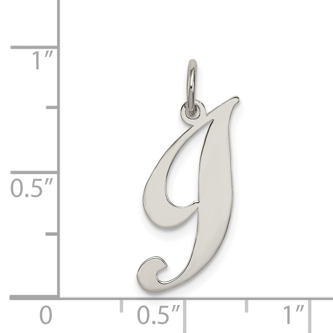 Sterling Silver Rhodium-Plated Fancy Script Letter I Initial Charm