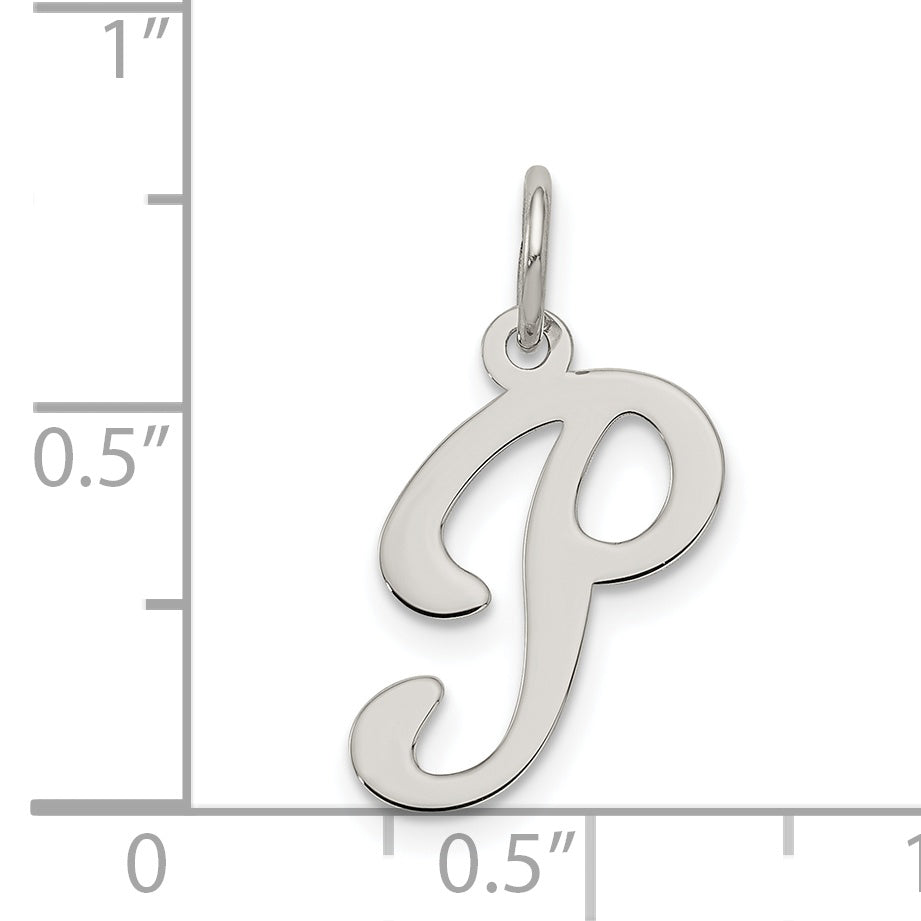 Sterling Silver Rhodium-Plated Fancy Script Letter P Initial Charm