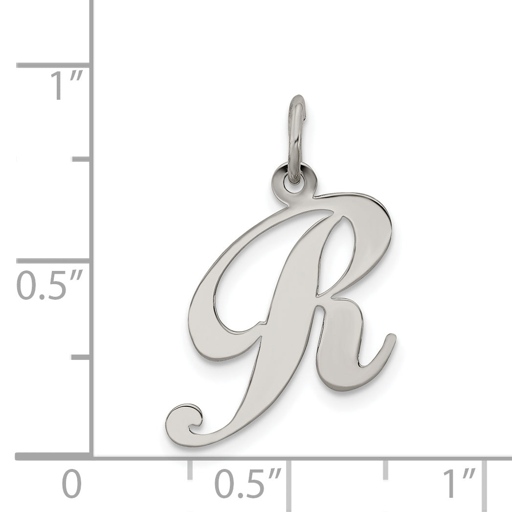 Sterling Silver Rhodium-Plated Fancy Script Letter R Initial Charm