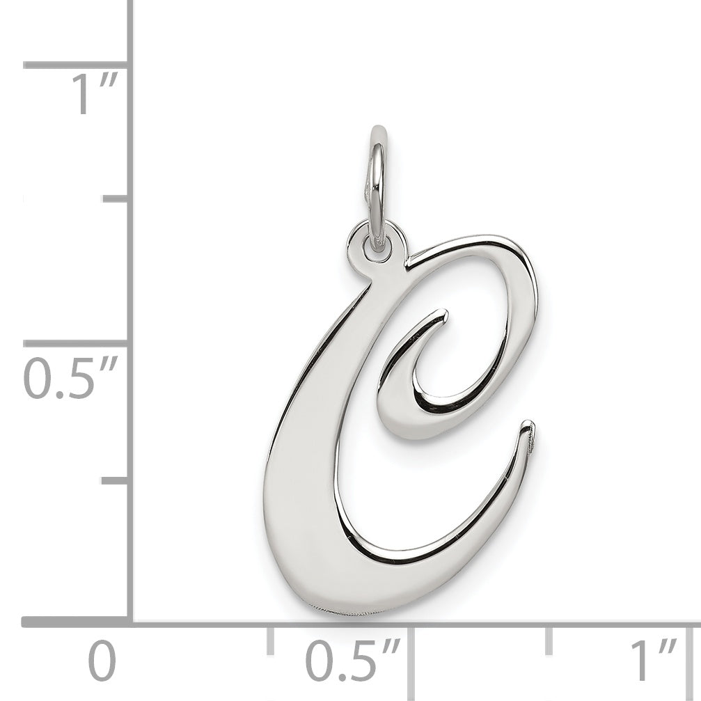 Sterling Silver Rhodium-Plated Fancy Script Letter C Initial Charm