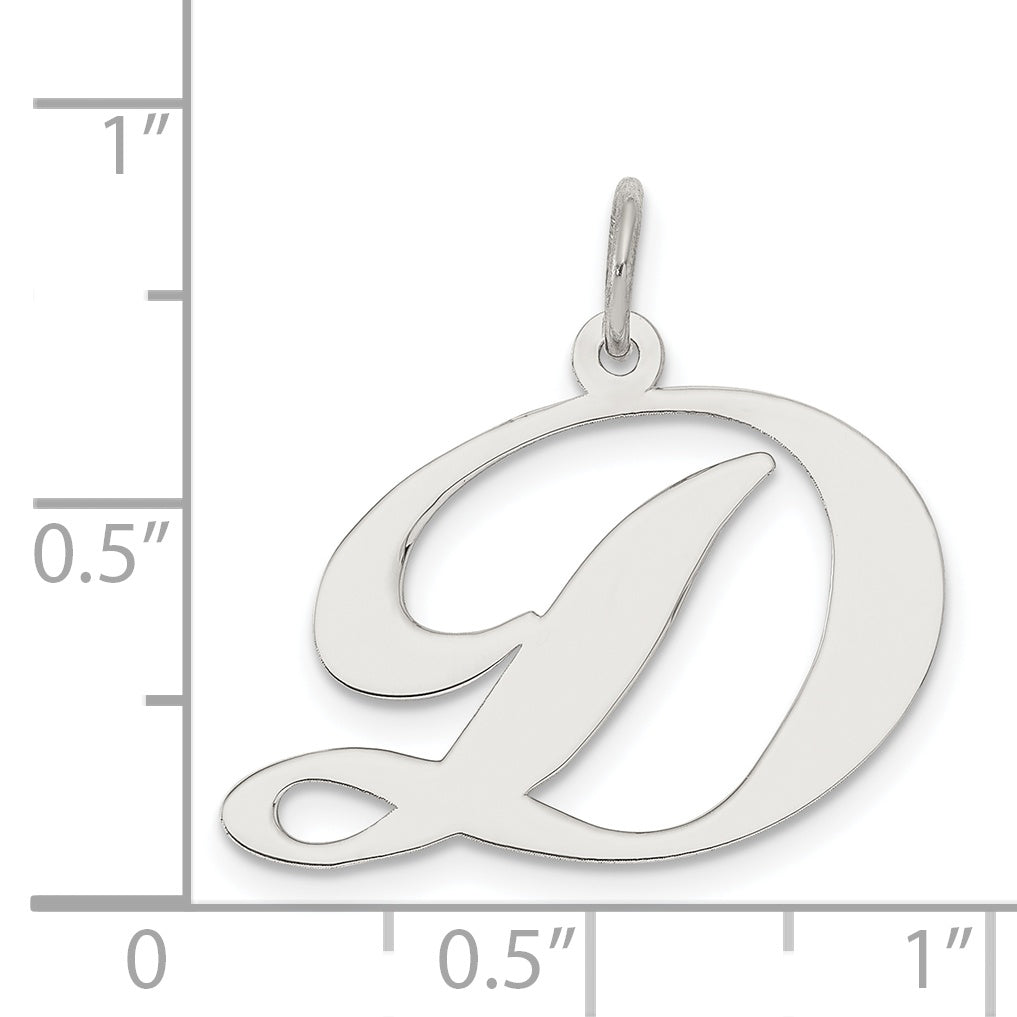 Sterling Silver Rhodium-Plated Fancy Script Letter D Initial Charm