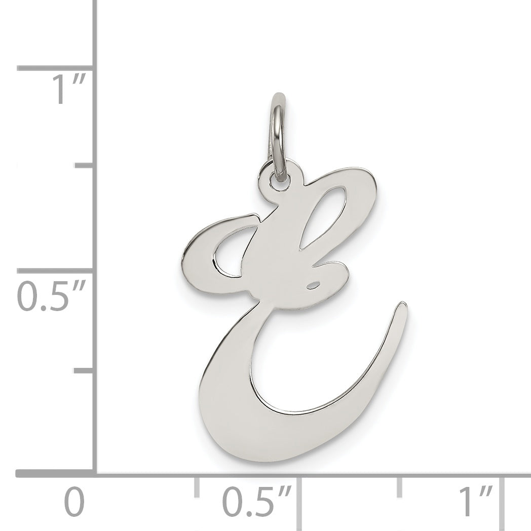 Sterling Silver Rhodium-Plated Fancy Script Letter E Initial Charm