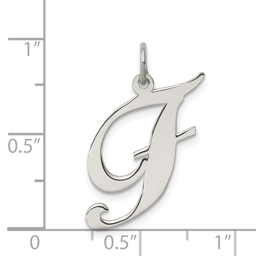Sterling Silver Rhodium-Plated Fancy Script Letter F Initial Charm