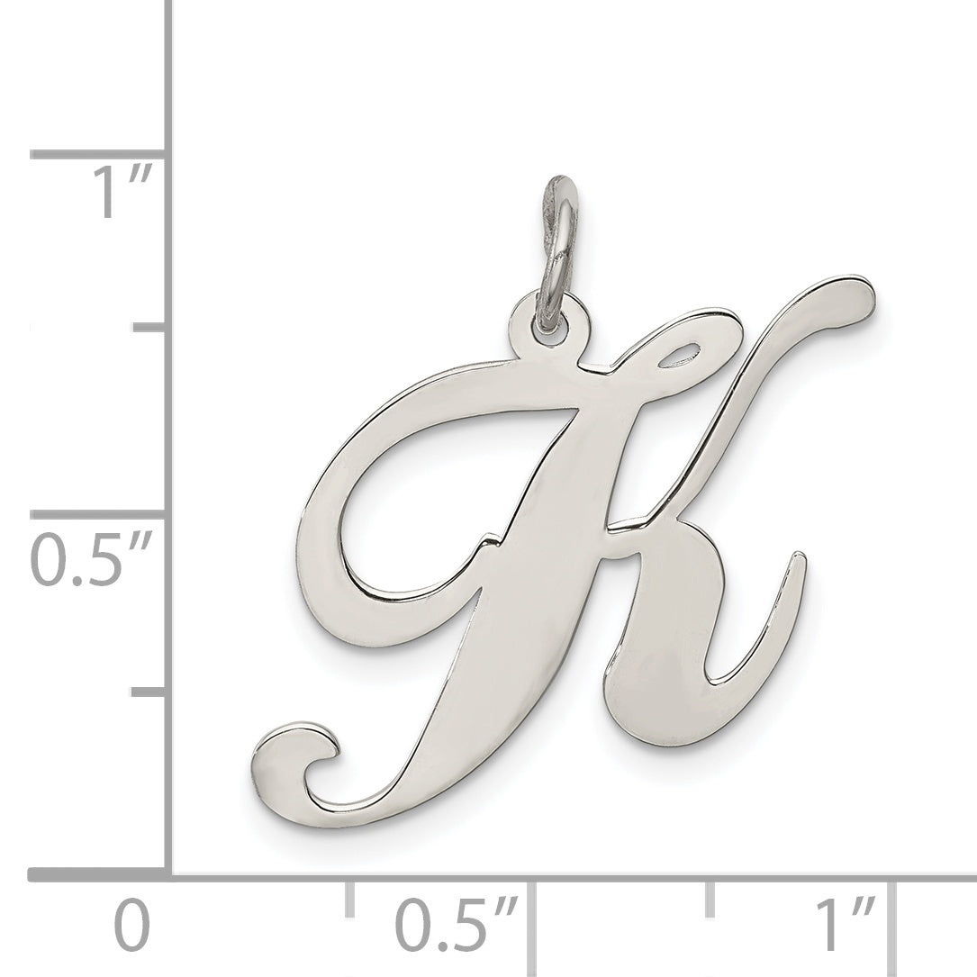 Sterling Silver Rhodium-Plated Fancy Script Letter K Initial Charm