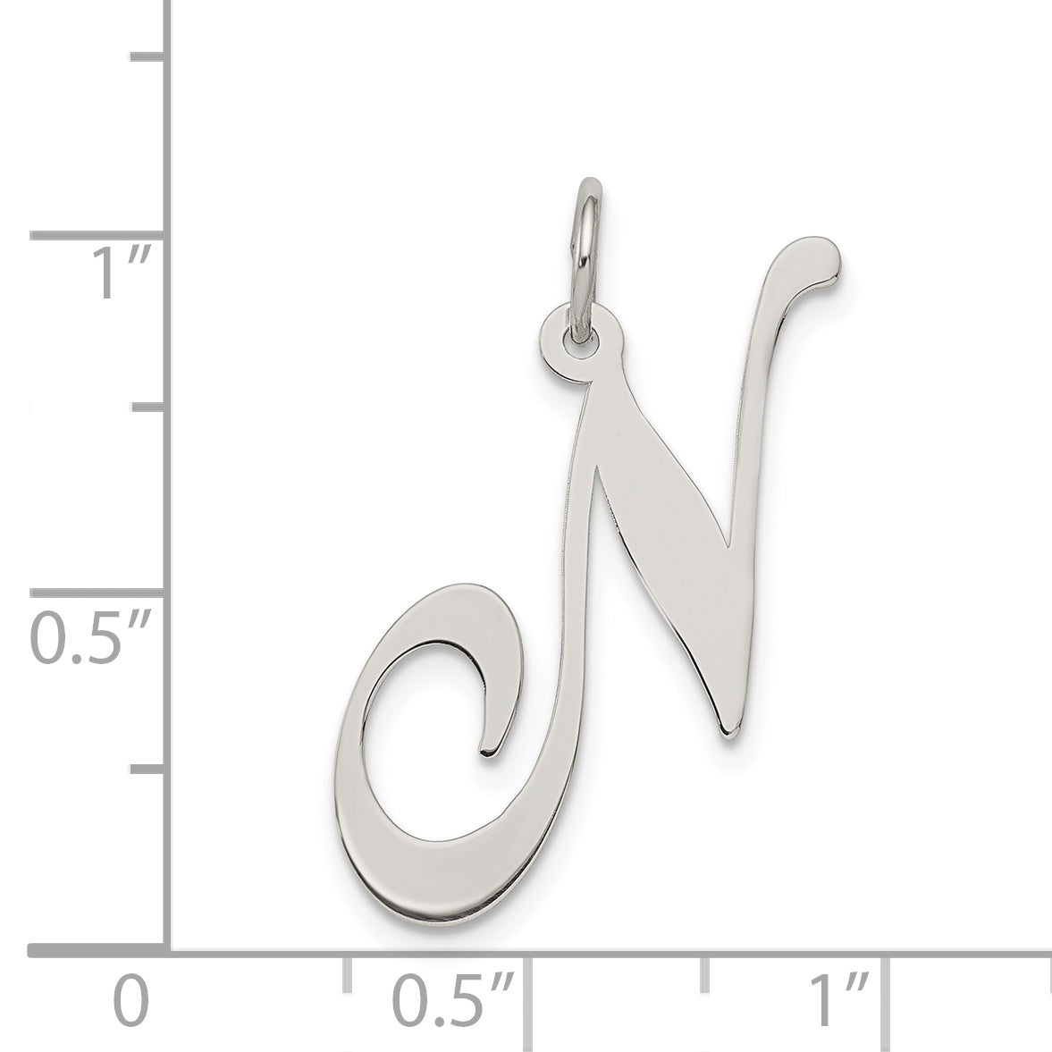 Sterling Silver Rhodium-Plated Fancy Script Letter N Initial Charm