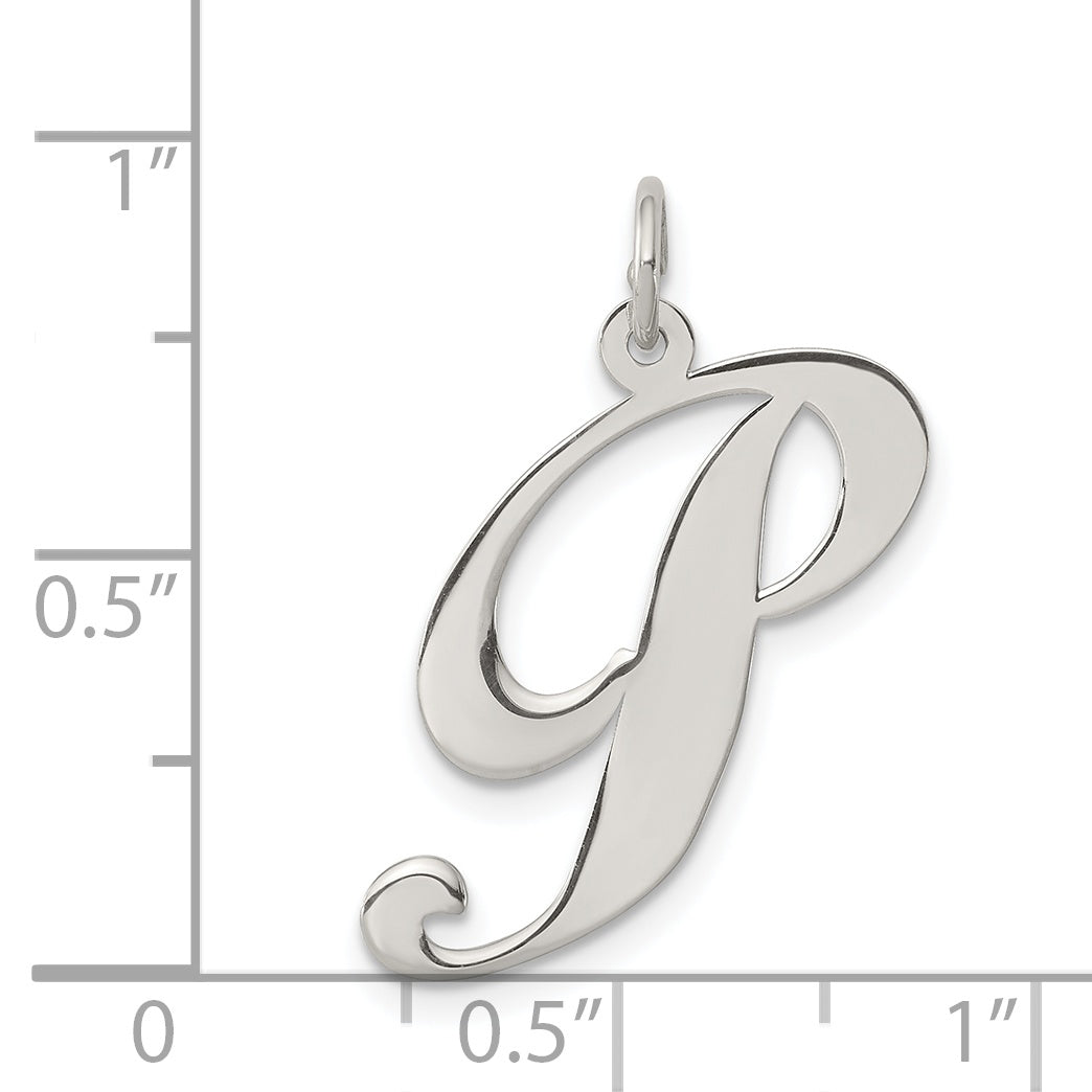 Sterling Silver Rhodium-Plated Fancy Script Letter P Initial Charm