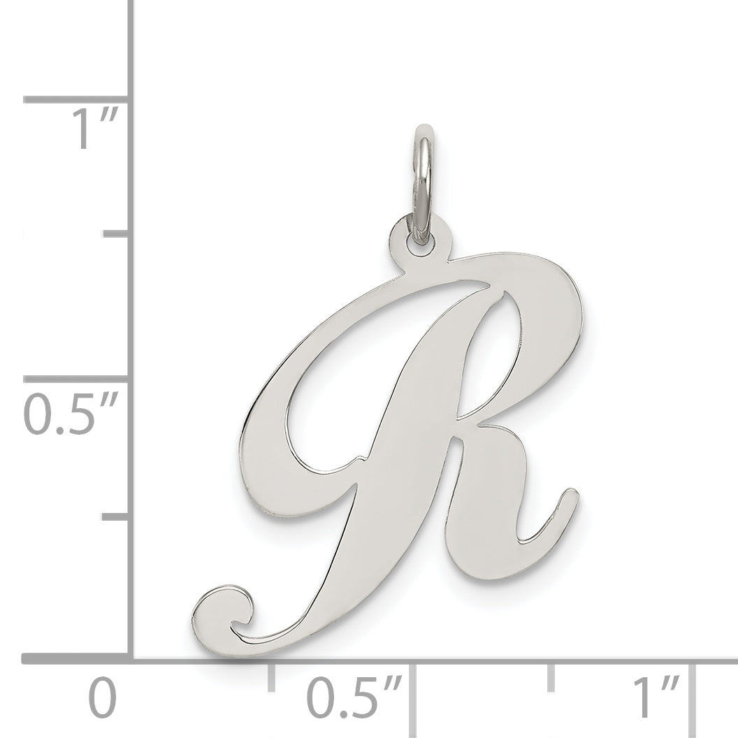 Sterling Silver Rhodium-Plated Fancy Script Letter R Initial Charm