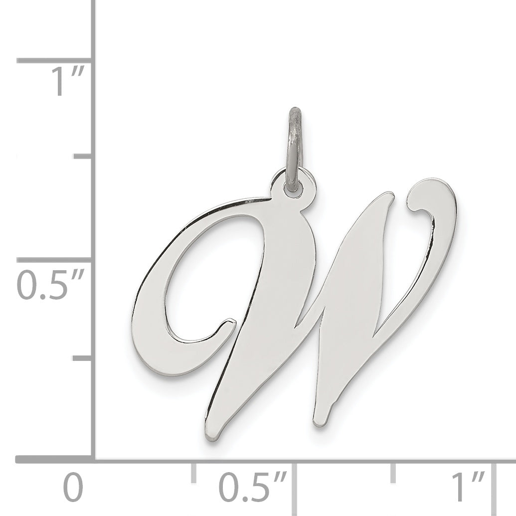 Sterling Silver Rhodium-Plated Fancy Script Letter W Initial Charm
