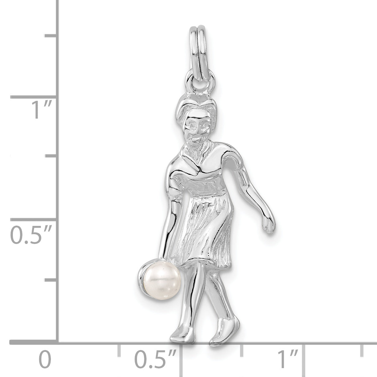 Sterling Silver Polished Simulated Pearl Female Bowler Charm
