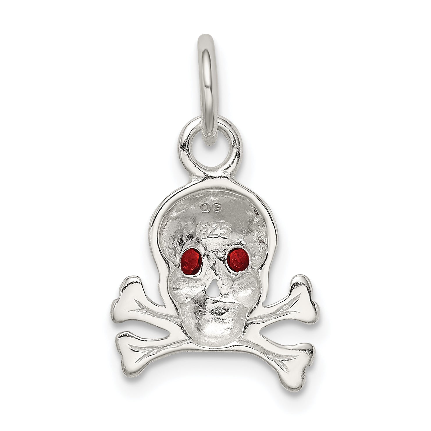 Sterling Silver Red Cz Skull Charm