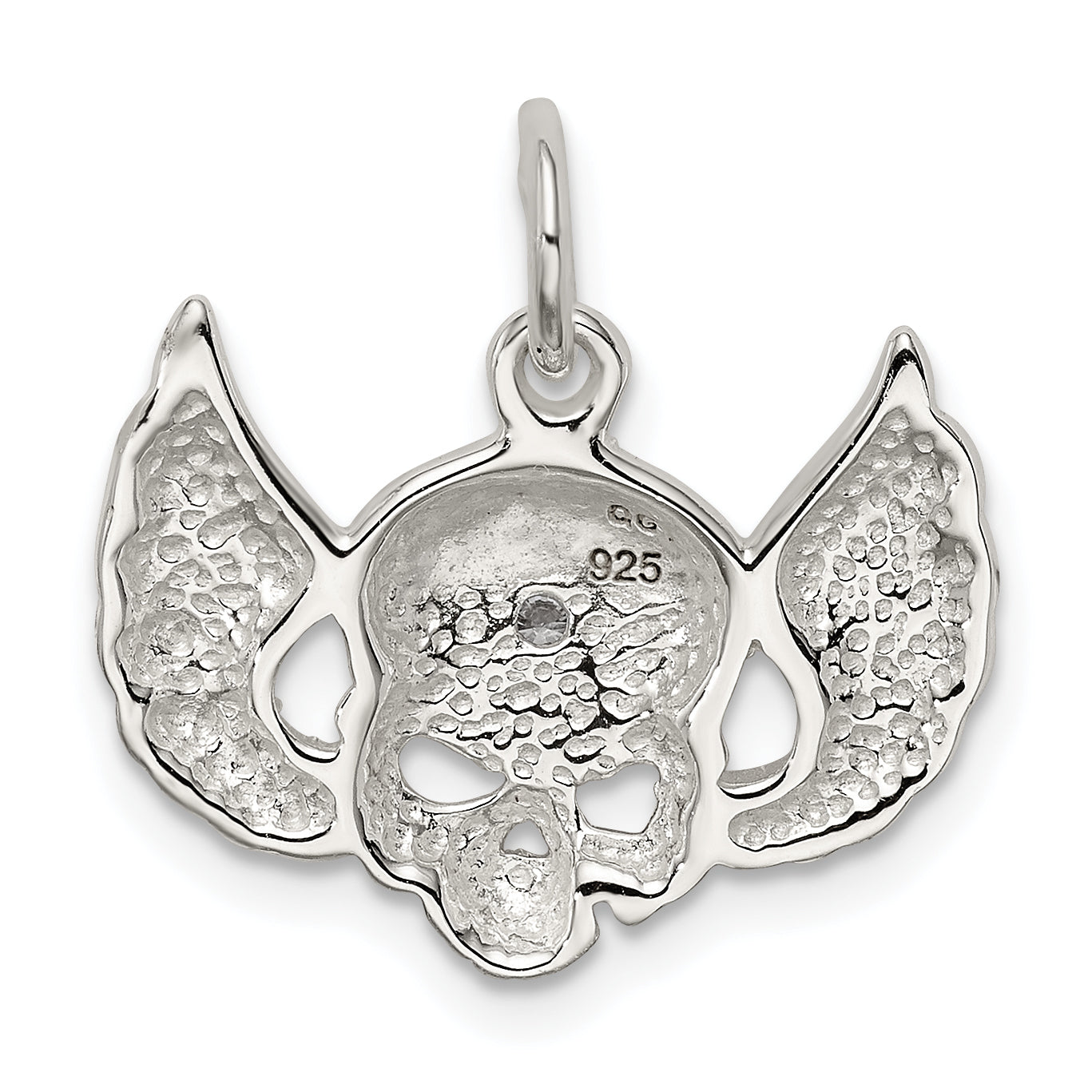 Sterling Silver Cz Skull With Wings Charm