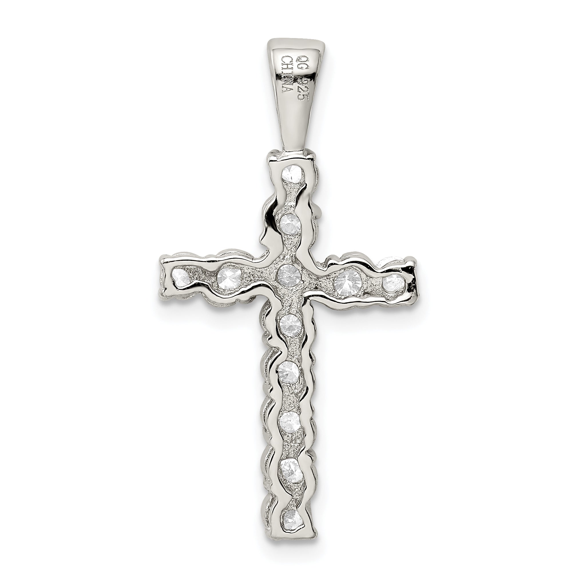 Sterling Silver Rhodium-Plated Cz Latin Cross Pendant
