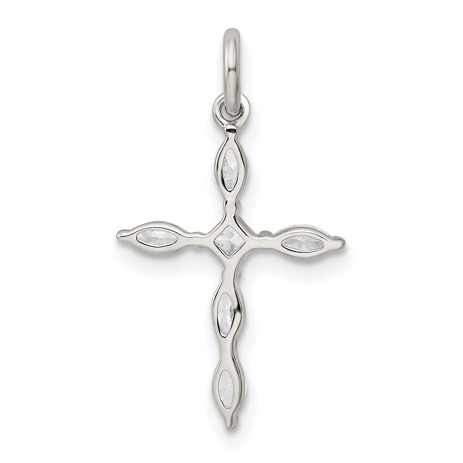Sterling Silver Rhodium-Plated Cz Cross Charm