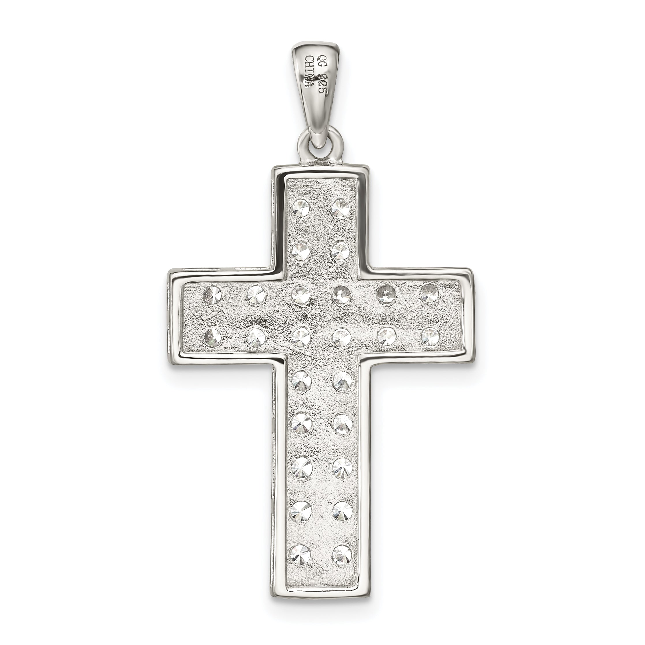 Sterling Silver Rhodium-Plated Cz Latin Cross Pendant