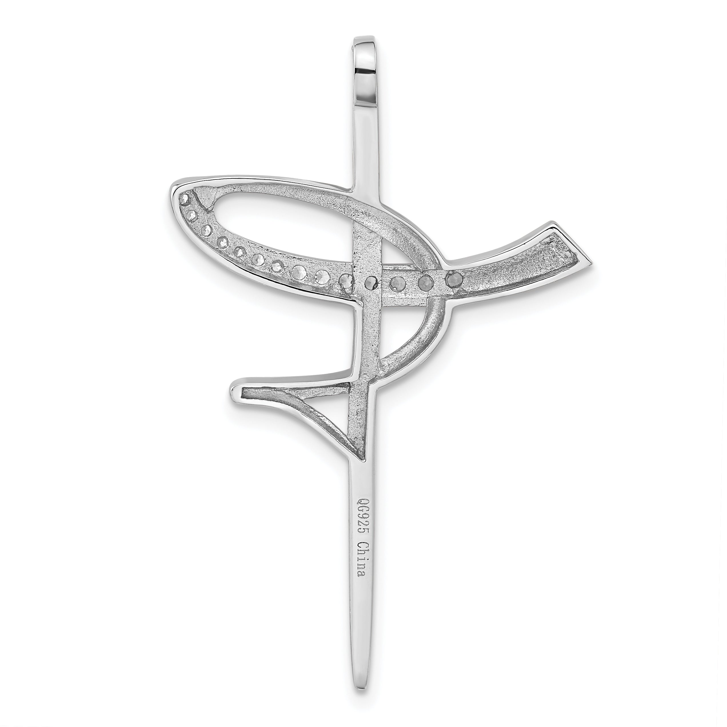 Sterling Silver Rhodium-Plated Cz Cross Pendant